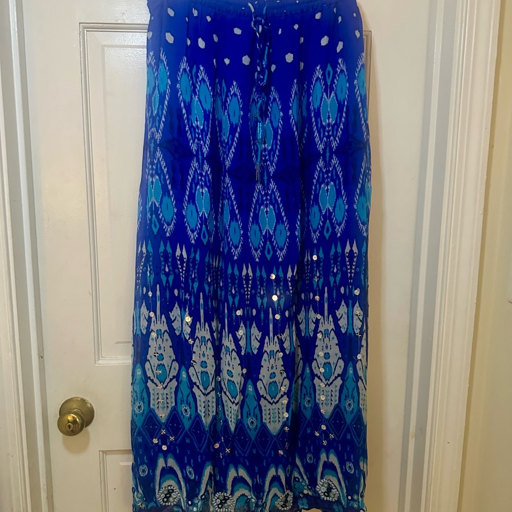 Zara Blue Embellished Maxi Skirt Resort Wear